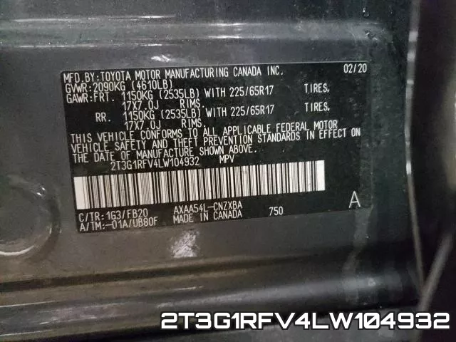 2T3G1RFV4LW104932 фото 2