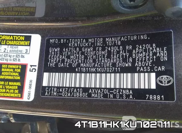 4T1B11HK1KU702711 фото 9