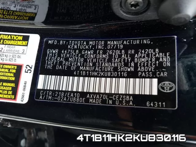 4T1B11HK2KU830116 фото 2