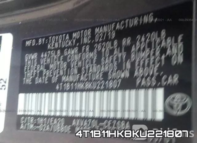 4T1B11HK8KU221807 фото 7