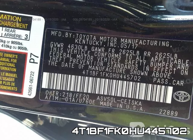 4T1BF1FK0HU445702 фото 8