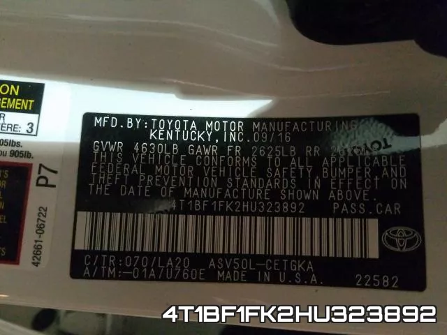 4T1BF1FK2HU323892 фото 2