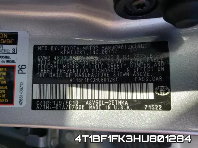 4T1BF1FK3HU801284 фото 2