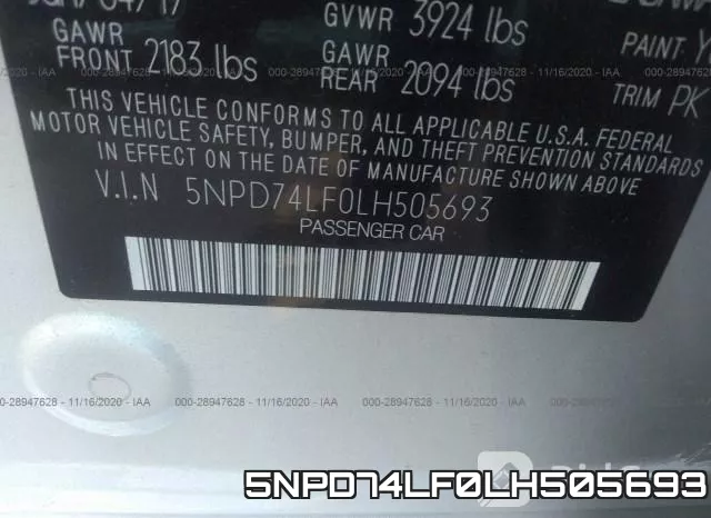 5NPD74LF0LH505693 фото 9