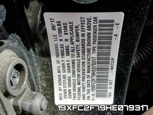 19XFC2F79HE079317 фото 2