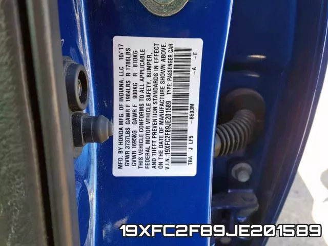 19XFC2F89JE201589 фото 2