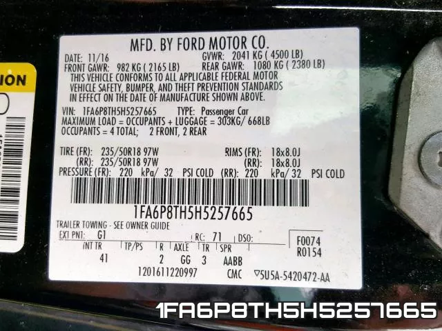 1FA6P8TH5H5257665 фото 2