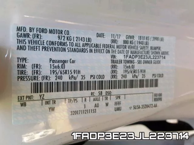 1FADP3E23JL223714 фото 2