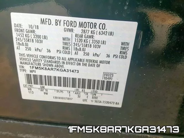 1FM5K8AR7KGA31473 фото 2