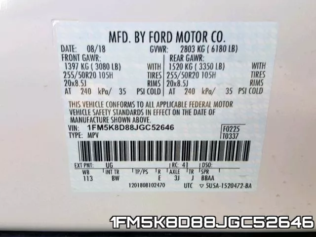 1FM5K8D88JGC52646 фото 2