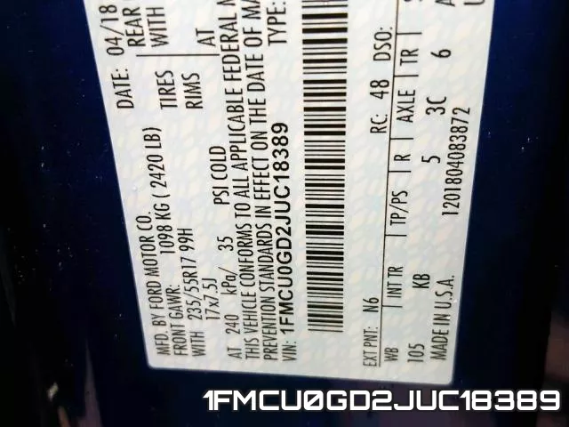 1FMCU0GD2JUC18389 фото 2