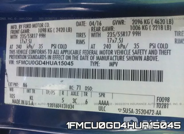 1FMCU0GD4HUA15045 фото 10