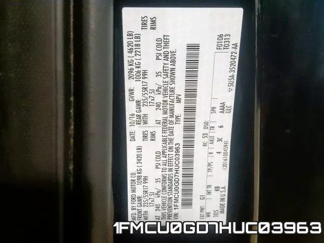 1FMCU0GD7HUC03963 фото 2