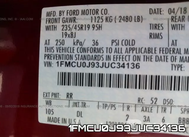 1FMCU0J93JUC34136 фото 10