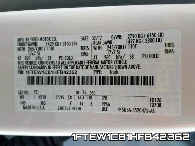 1FTEW1C81HFB42362 фото 2