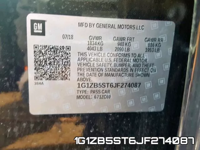 1G1ZB5ST6JF274087 фото 2