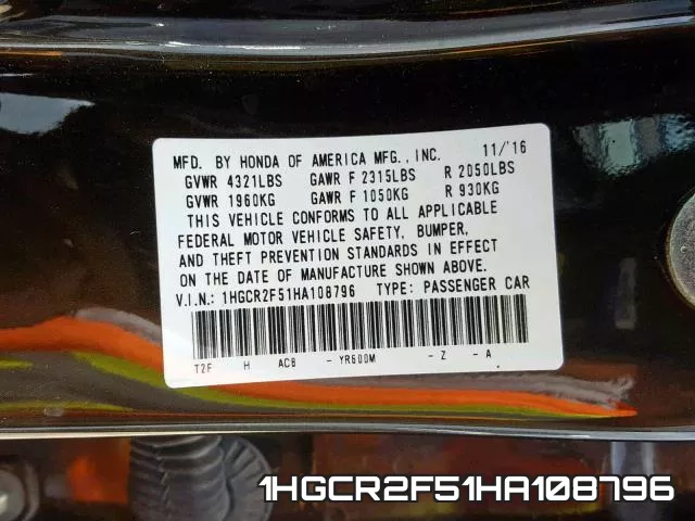 1HGCR2F51HA108796 фото 2