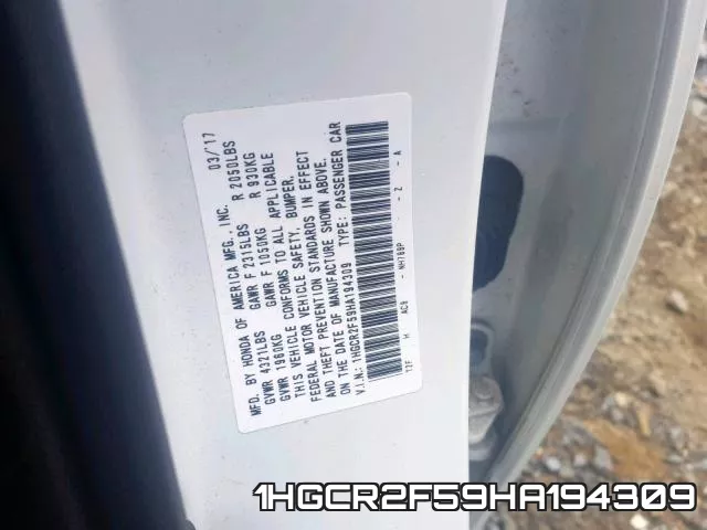 1HGCR2F59HA194309 фото 2