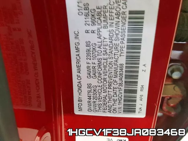 1HGCV1F38JA083468 фото 2
