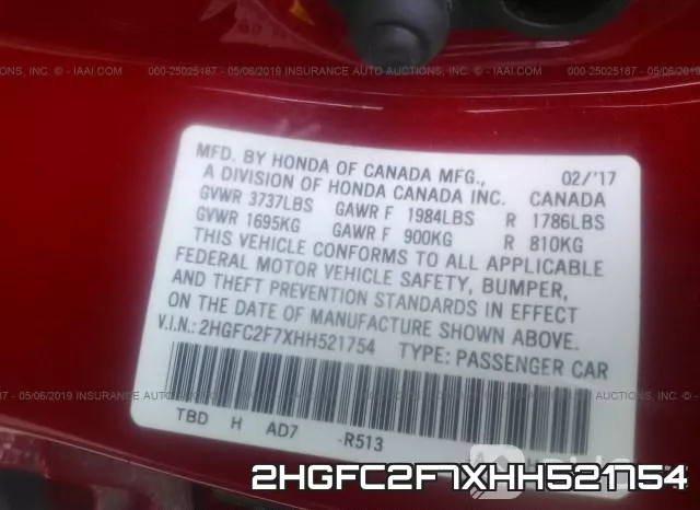 2HGFC2F7XHH521754 фото 10