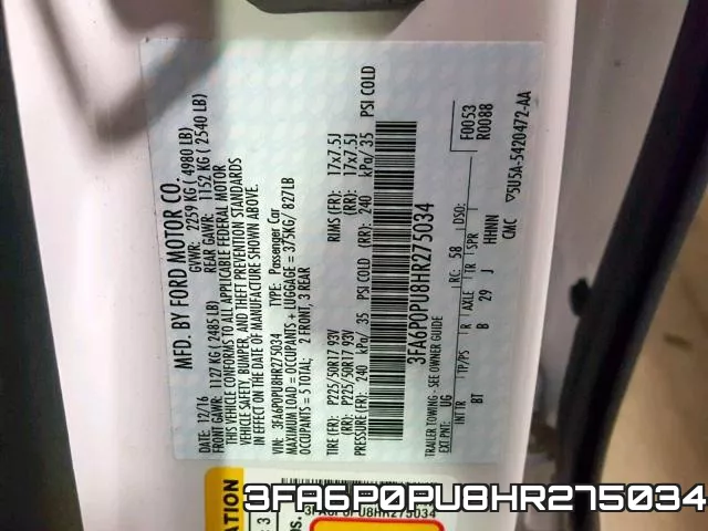 3FA6P0PU8HR275034 фото 2