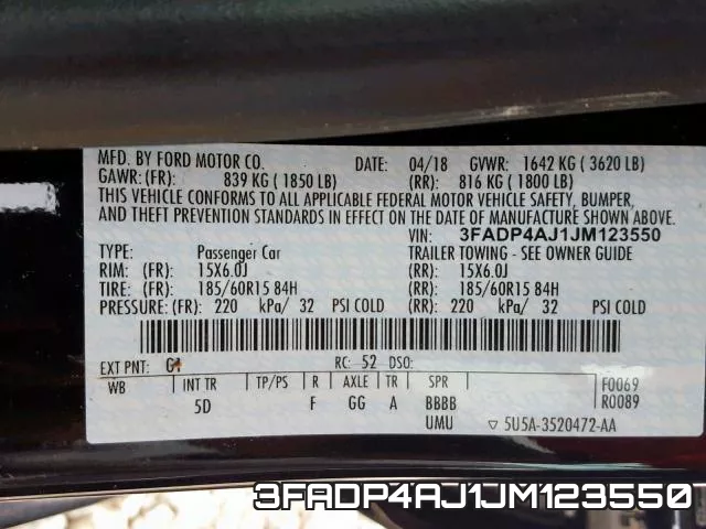 3FADP4AJ1JM123550 фото 2