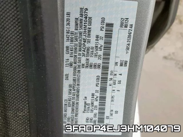 3FADP4EJ3HM104079 фото 2