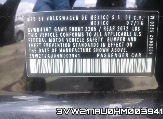 3VW217AU0HM003941 фото 10
