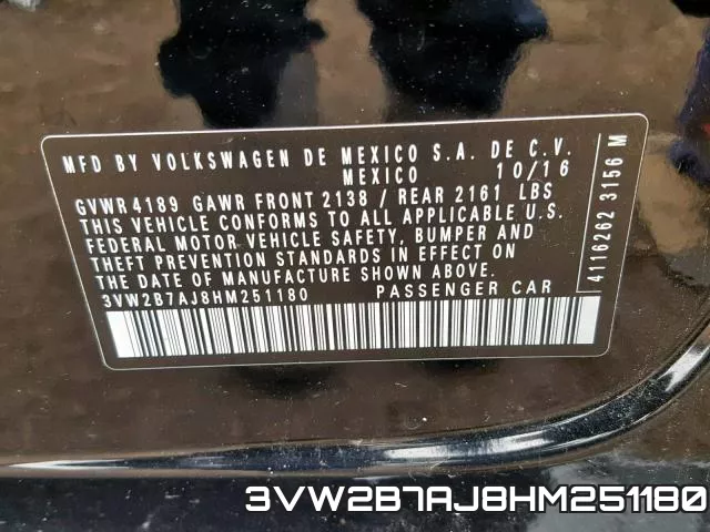 3VW2B7AJ8HM251180 фото 2