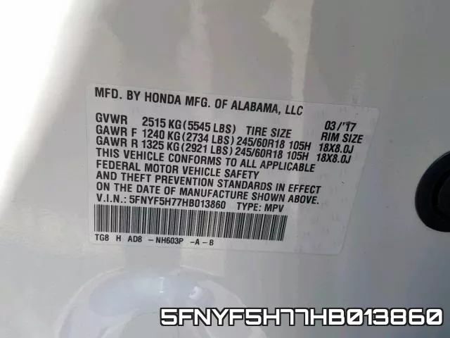 5FNYF5H77HB013860 фото 2