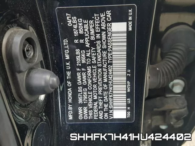 SHHFK7H41HU424402 фото 2