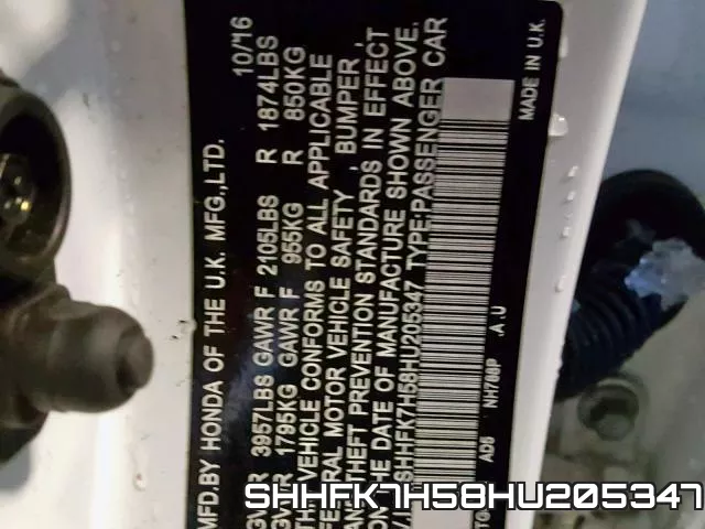 SHHFK7H58HU205347 фото 2