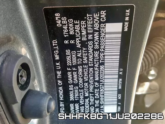 SHHFK8G71JU202286 фото 2