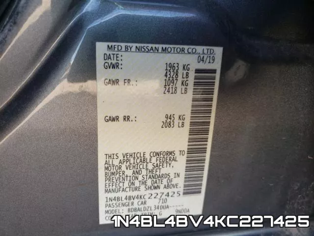 1N4BL4BV4KC227425 фото 2