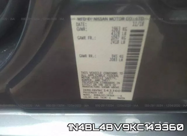 1N4BL4BV9KC143360 фото 9