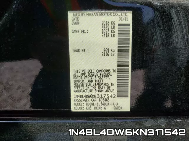 1N4BL4DW6KN317542 фото 2