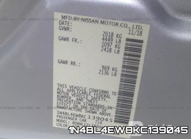 1N4BL4EW8KC139045 фото 9
