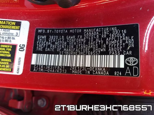 2T1BURHE3HC768557 фото 2