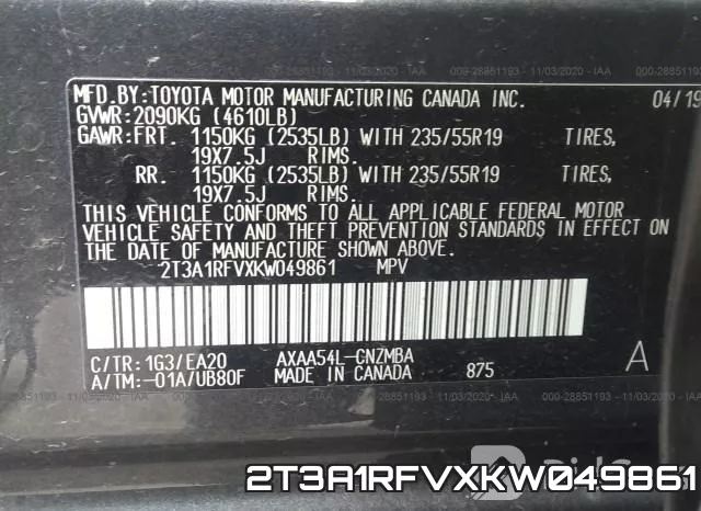 2T3A1RFVXKW049861 фото 8