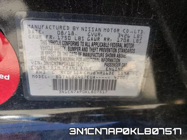 3N1CN7AP0KL807517 фото 2
