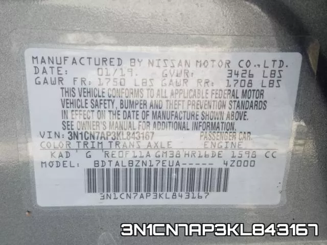 3N1CN7AP3KL843167 фото 2