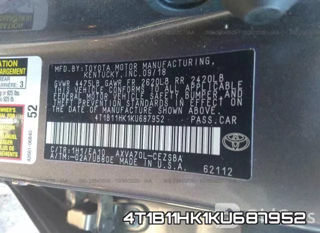 4T1B11HK1KU687952 фото 10