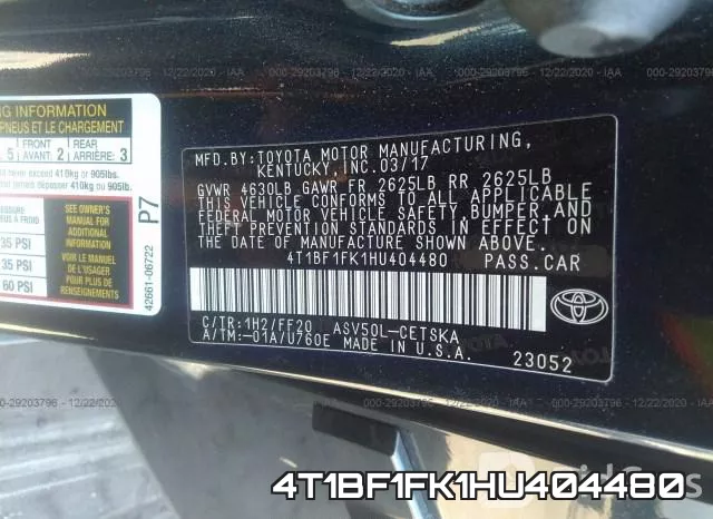 4T1BF1FK1HU404480 фото 10