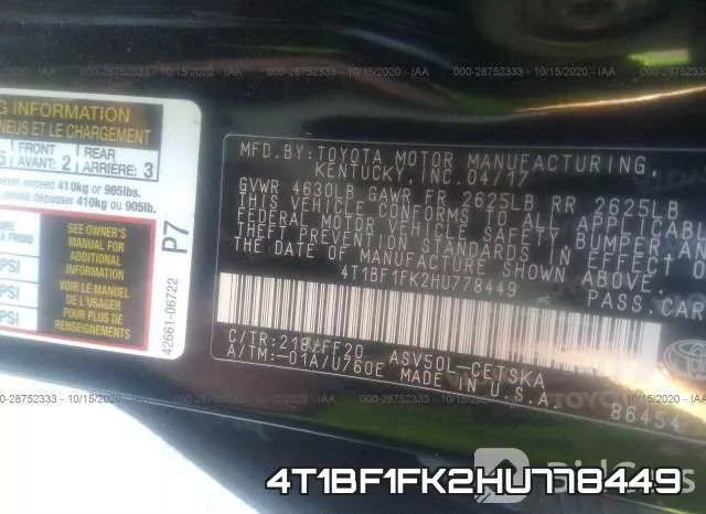 4T1BF1FK2HU778449 фото 9