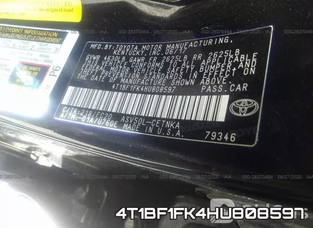 4T1BF1FK4HU808597 фото 10