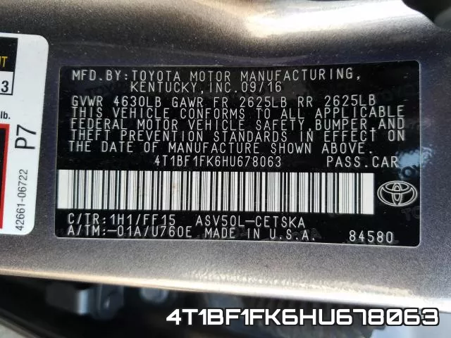4T1BF1FK6HU678063 фото 2
