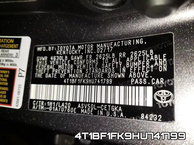 4T1BF1FK9HU741799 фото 2
