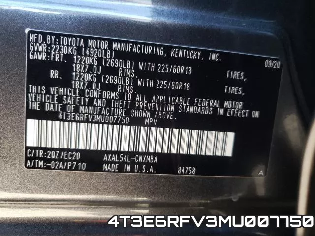 4T3E6RFV3MU007750 фото 2