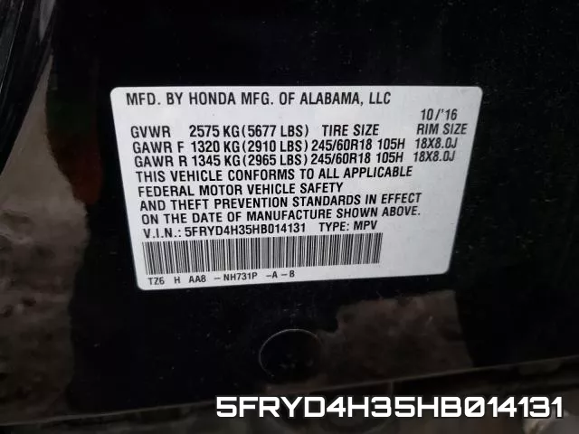 5FRYD4H35HB014131 фото 2