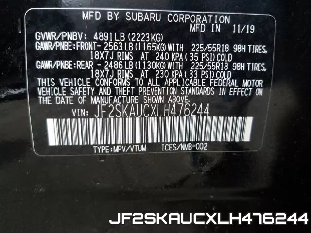 JF2SKAUCXLH476244 фото 2